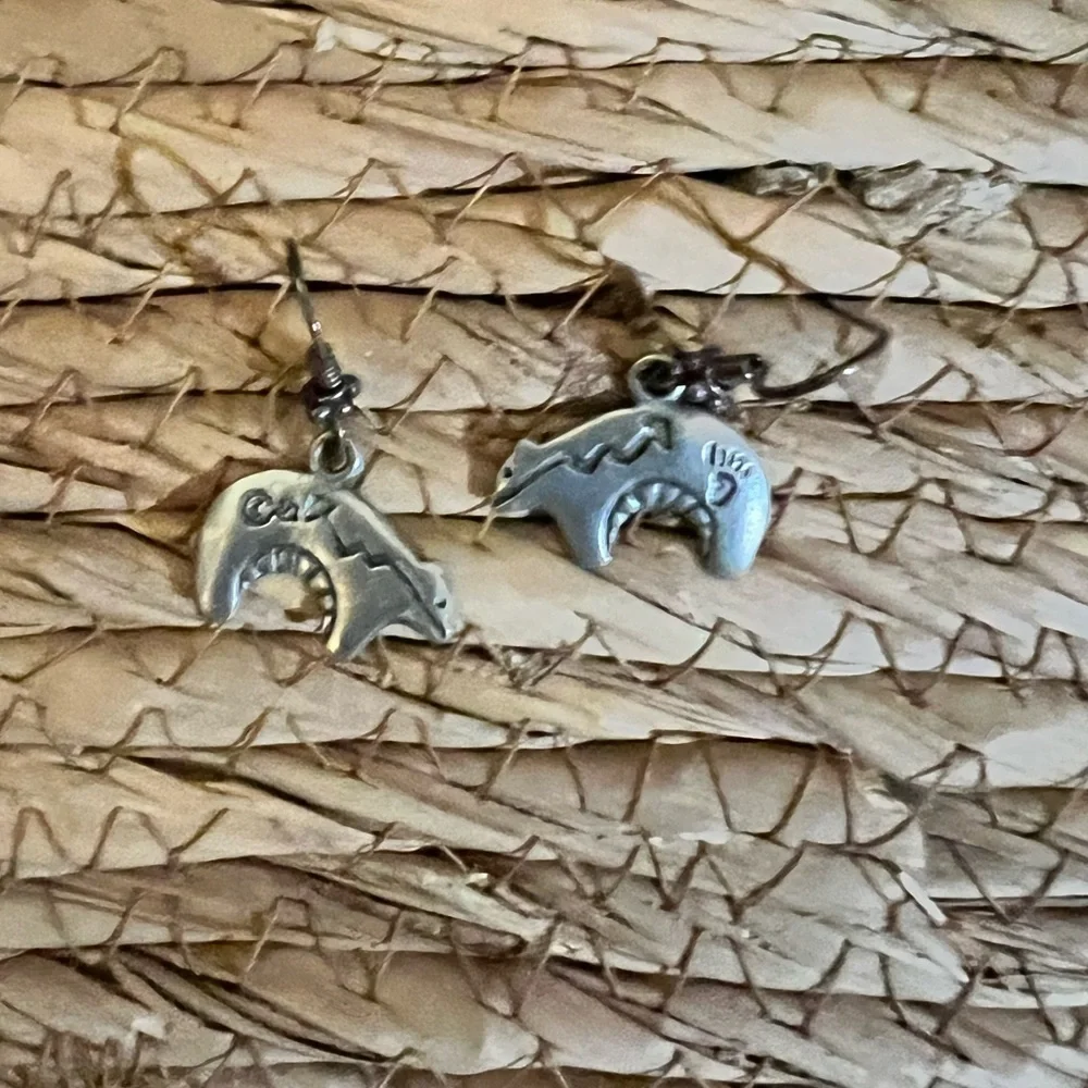 Sterling Silver Cast Bear Fetish Dangle Earrings